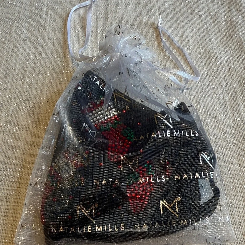New Natalie Mills Rhinestone Holiday Christmas Stockings Face Mask